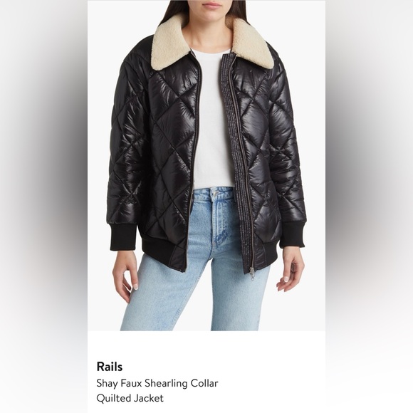 Rails Jackets & Blazers - Rails Black Quilted Jacket with Cream Shearling Collar